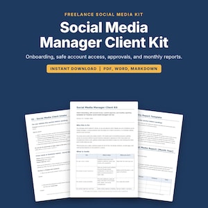 Social-Media-Manager-Kundenpaket, SMM-Onboarding-Vorlagen, Workflow zur Inhaltsfreigabe, Vorlage für Monatsberichte, Kundenaufnahme, PDF DOCX Bild 1