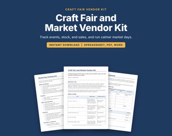 Spreadsheet voor het bijhouden van de voorraad op een ambachtsbeurs, verkoopoverzicht voor marktkraamhouders, checklist voor de kraam, paklijst, prijsberekeningsformulier