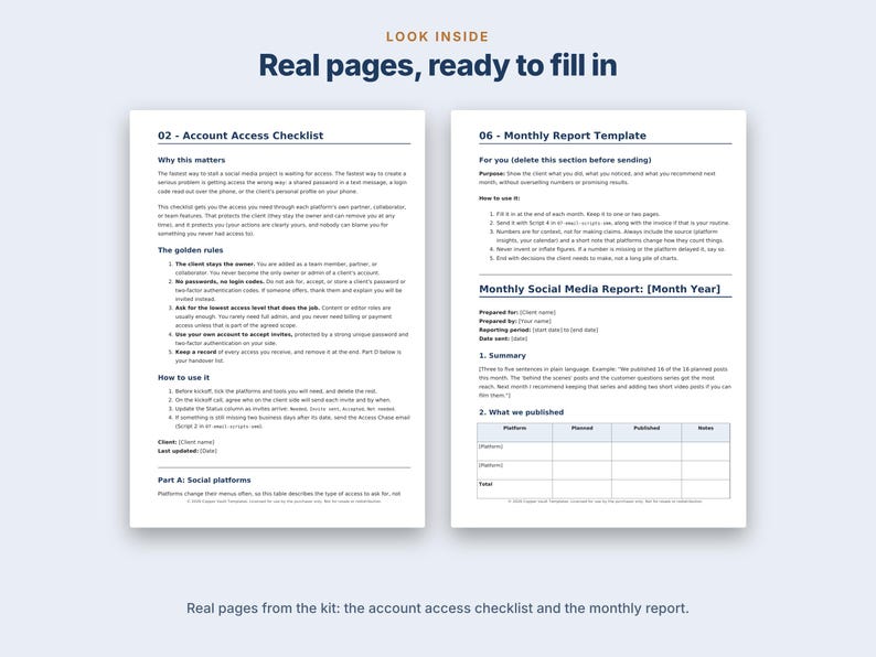Social-Media-Manager-Kundenpaket, SMM-Onboarding-Vorlagen, Workflow zur Inhaltsfreigabe, Vorlage für Monatsberichte, Kundenaufnahme, PDF DOCX Bild 3