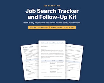 Job Search Tracker Spreadsheet, Job Application Tracker, Follow Up Email Templates, Interview Thank You Notes, Job Hunt Kit, XLSX PDF