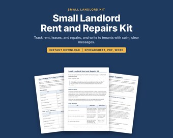 Landlord Rent Tracker Spreadsheet, Rental Property Repair Log, Move In Checklist, Tenant Message Templates, Deposit Worksheet, XLSX PDF