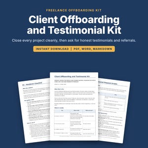 Kit voor het afhandelen van klantafhandeling, checklist voor de overdracht van freelanceprojecten, e-mail voor het aanvragen van een testimonial, sjabloon voor casestudy's, scripts voor doorverwijzingen, PDF DOCX afbeelding 1