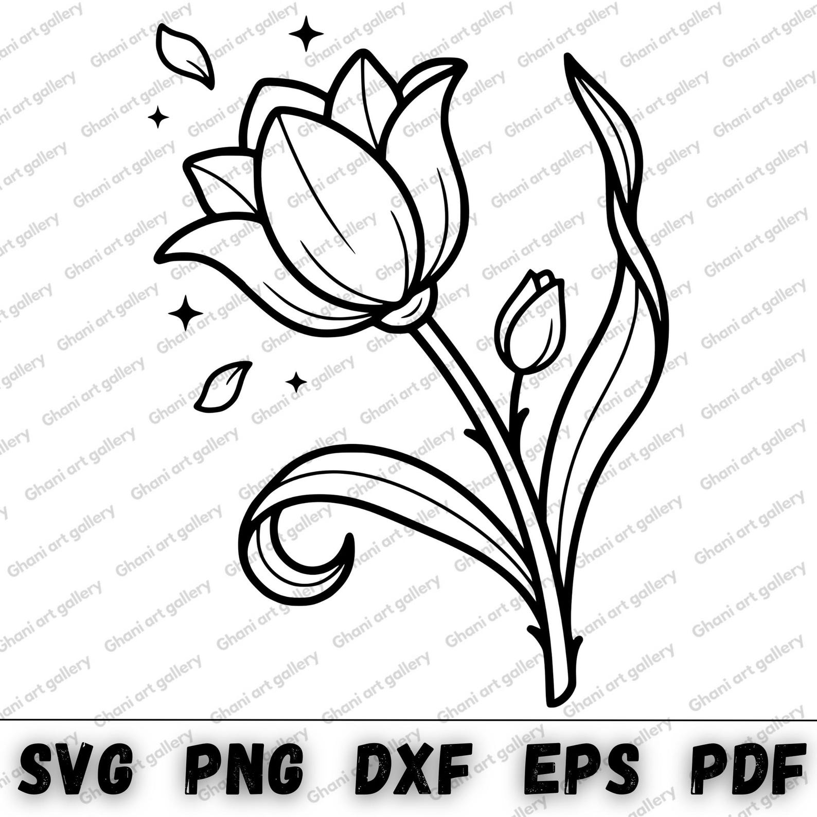Tulip Line Art SVG, Flower Outline PNG, Spring Floral Clipart, Minimal ...
