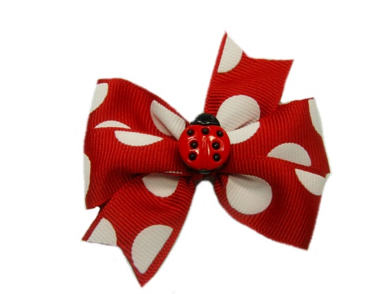 Ladybug Bow Ladybug Hair Clip Red And White Hair Bow Lady Etsy