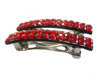 Red Barrettes, Red Hair Clips, Handmade Red Hair Accessories, French Barrette