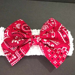 Red Bandana Bow, Baby Headband, Newborn, Baby, Girl Red Bandana Headband, Cowgirl Country Headband, Baby Head Band