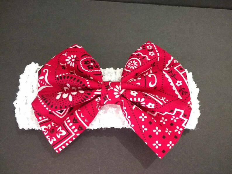 Red Bandana Bow, Baby Headband, Newborn, Baby, Girl Red Bandana Headband, Cowgirl Country Headband, Baby Head Band image 1