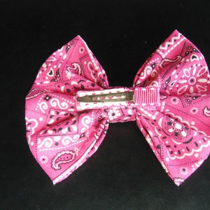 Bandana Bow, Pink Bandana Hair Bow, Large Country Hair Bow, Cowgirl Hair Bow, Country Fair Hair Bow image 2