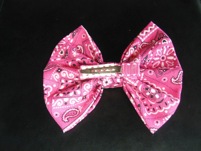 Bandana Bow, Pink Bandana Hair Bow, Large Country Hair Bow, Cowgirl Hair Bow, Country Fair Hair Bow image 2