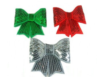 Set of 3 Sequin Hair Bows for Girls , Sequin Bow with Alligator Clip