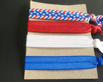 Patriotic Hair Ties Elastic Hair Ties Ponytail Holder Elastic Wrist Band Bracelets FOE Hair Ties