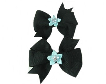 Black Pigtail Bows, Toddler Pigtail Hair Bows, Black Bows, Pig Tail Hairbow, Pigtail Clips