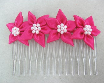 Flower Hair Comb Pink Hair Flower Comb Floral Hairpiece Clip