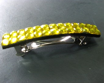 Rhinestone Hair Clip, Yellow Barrette, Summertime French Clip, Adult Hair Accessories