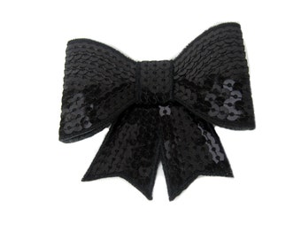 Black Hair Bow, Sequin Bow, Sparkle Bow, Hairbow, Hair Clip, Big Hair Bow, Girls accessories
