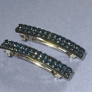 Navy Barrettes, Dark Blue Hair Clip Set,  Navy Blue Hair Accessories, Rhinestone Hair Barrette