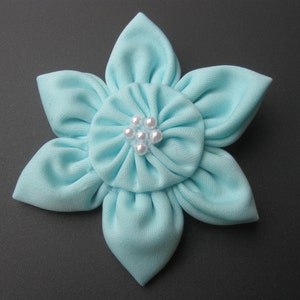 Light Blue Flower Hair Clip, Fabric Hair Flower, Hair Clip for Girl, Women Hair Accessory image 1