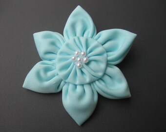 Light Blue Flower Hair Clip, Fabric Hair Flower, Hair Clip for Girl, Women Hair Accessory