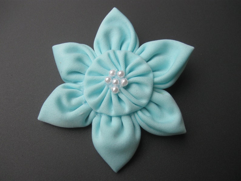 Light Blue Flower Hair Clip, Fabric Hair Flower, Hair Clip for Girl, Women Hair Accessory image 1