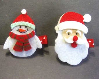 Christmas Hair Clips, Santa Hair Clip, Snowman Hair Clip, Girls Holiday Hair Accessories