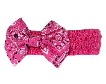 Baby Bandana Headband, Pink Bandana Headband, Cowgirl Headband, Country Baby Headband, Baby Head Band, Pink Headband, Bandana Hair Bow