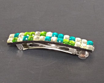 Teal Crystal Hair Barrette: Vintage Style Silver French Clip  display picture 1