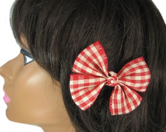 Red Gingham Hair Bow Girls Hairbow Toddler Hair Bow Red Striped Bow