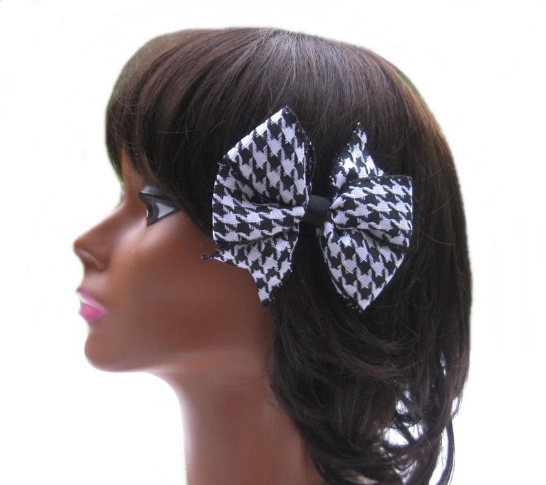 Houndstooth Hair Bow, Black and White Hair Bow Girls Hairbow image 2