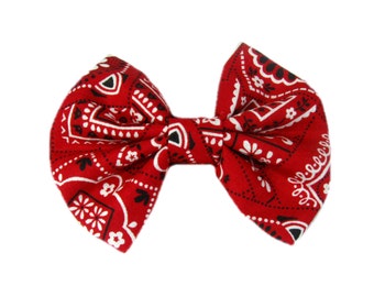 Red Bandana Hair Bows, Country Hair Bow, Fabric Hair Bow, Bandana Bow, Girls Hair Accessories, Cowgirl, Hair Clip, Hairbow