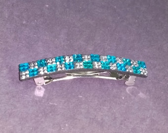 Silver Turquoise Barrette, French Barrette, Rhinestone Hair Clip