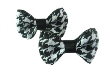 Houndstooth Pigtail Hair Bow, Houndstooth Bows, Toddler Hair Bow, Pigtail Bows, Black & White Hairbow