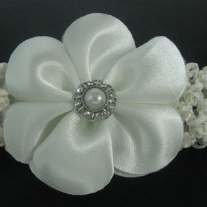 Ivory Baby Headband, Ivory Headband, Christening Flower Headband image 1