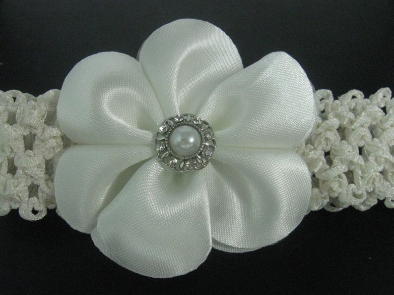 Ivory Baby Headband, Ivory Headband, Christening Flower Headband image 1