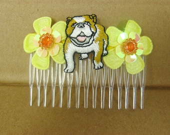 Dog Hair Clip, Plastic Side Comb, Hair Comb with Bull Dog and Daisy Flowers