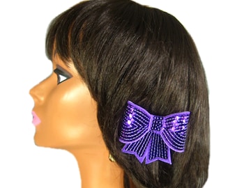Purple Bow, Purple Hair Bow, Sequin Hair Bow, Hairbow, Hair Clip