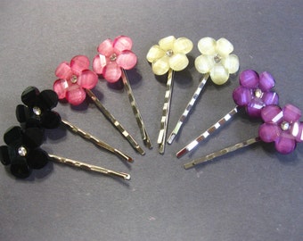 Flower Bobby Pins, Flower Hair Pins, Hair Clip, Ivory, Pink, Purple, Black, Choose Colors, Set of 2