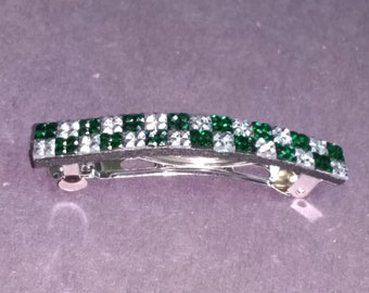 Sparkly Rhinestone Barrette Green Silver Hair Clip 3 inches