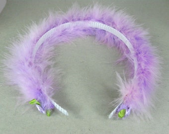 Marabou Feather Headband, Girls Headband, Purple Feather Boa, Hard Headband