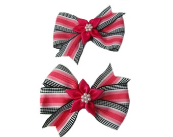 Pink Striped Pigtail Bows Toddler Hair Bow Set Girls Hairbows Pigtail Hair Clips