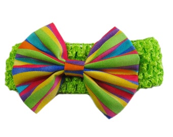 Rainbow Baby Headband, Green Multicolor Baby Bow, Baby Girl Headband, Infant Head Band