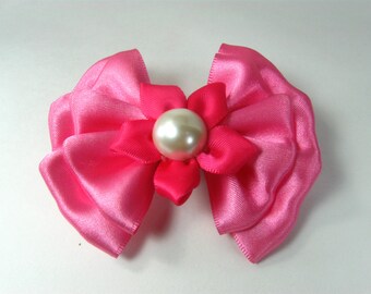 Pink Satin Bow Hair Clip, Pink Hair Bow, Handmade Bow for Girls or Women