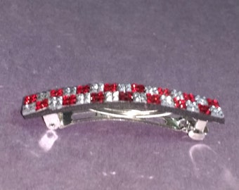 Red Rhinestone Barrette, Silver and Red Hair Clip, Sparkly Hair Clips