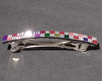 Multicolor Rhinestone Barrette, Bling Rhinestone Barrette, Colorful Hair Clip, Rainbow Hairclip