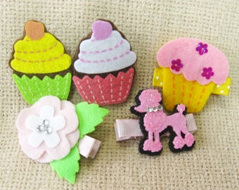 Hair Clips for Girls, Toddler Hair Clip, Cupcake Hair Clips, Flower Clip, Poodle Dog Hair Clip, No Slip