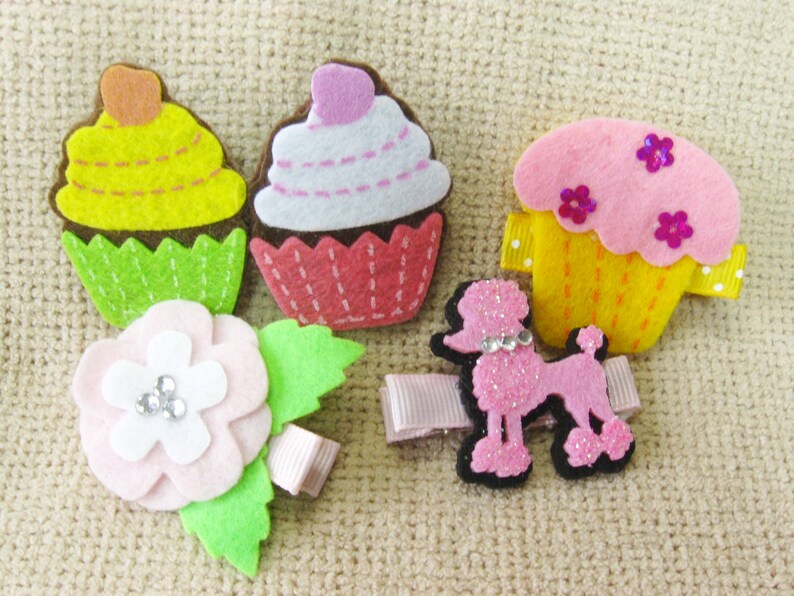 Hair Clips for Girls, Toddler Hair Clip, Cupcake Hair Clips, Flower Clip, Poodle Dog Hair Clip, No Slip image 1