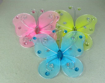 Butterfly Hair Clips Set of 3 Butterflies Sprint Hair Accessories Blue Pink, Yellow