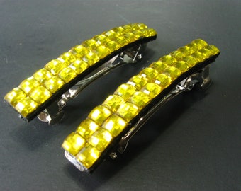 Rhinestone Barrettes, Hair Clip, French Clip, Hair Barrette, Yellow