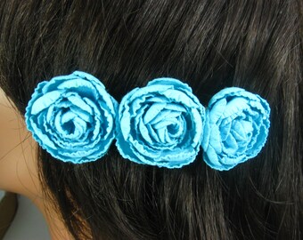 Hair Flower Barrettes for Women, French Barrette, Blue Hair Barrette, Flower Hair Clip