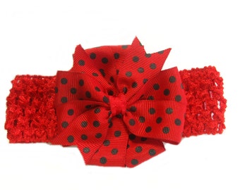 Baby Red Headband, Baby Head Band, Polka Dot Baby Bow, Headband for Toddlers