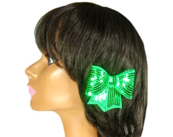 Shiny Green Hair Bow, Green Bow, 3" Sequin Hair Bow